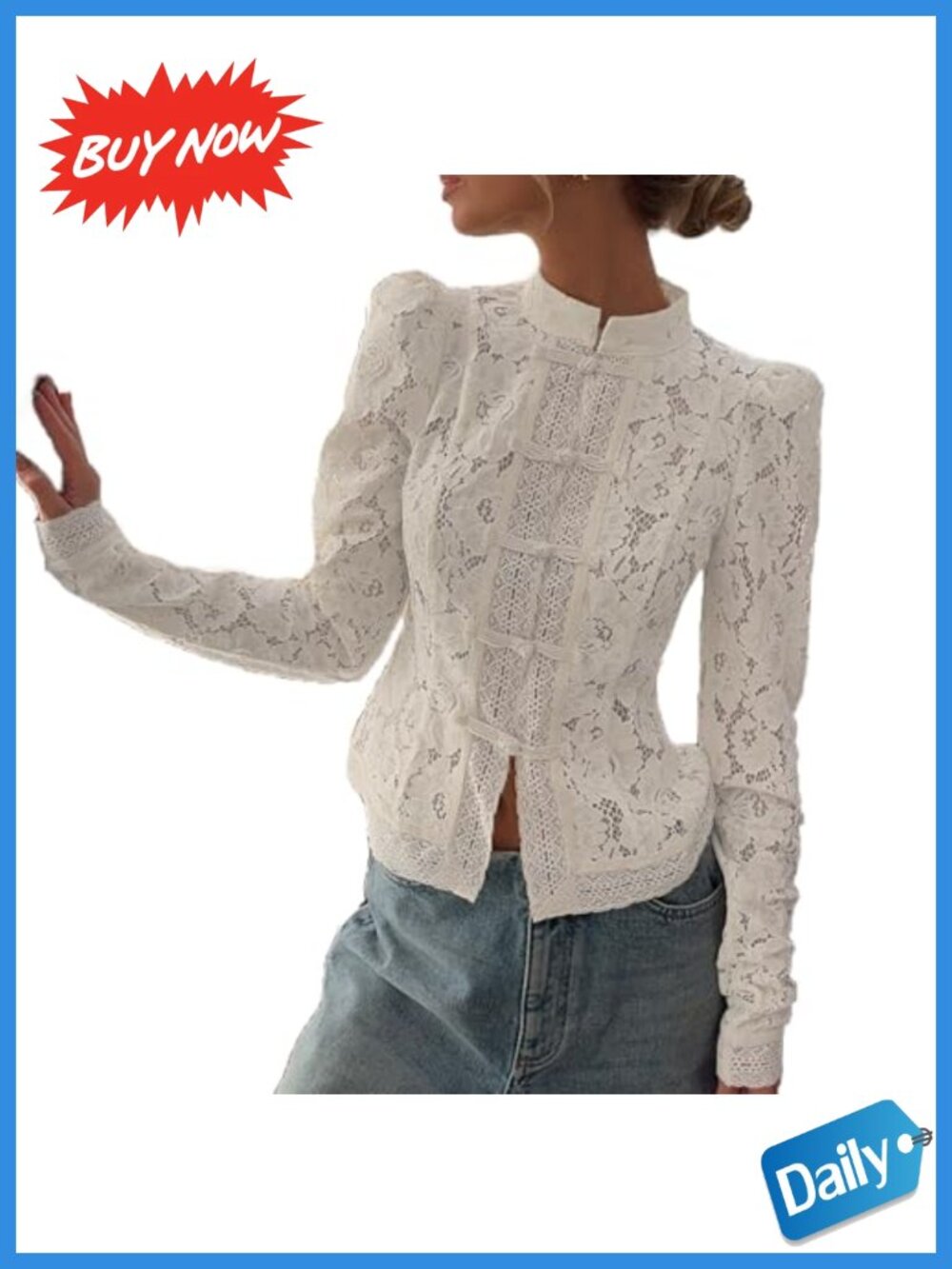 Lace Long Sleeve Sheer V-Neck Floral Blouse for Women Going Out Party